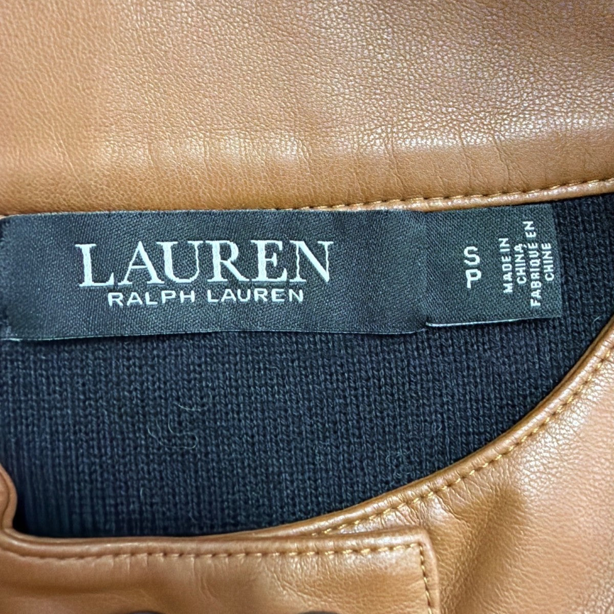 Lauren Ralph Lauren Womens Black Faux Leather-Trim Jacket Zipper Size S