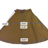 Zara Womens Tan Faux Leather Belted A-Line Midi Skirt Stylish Flared Design Sz S