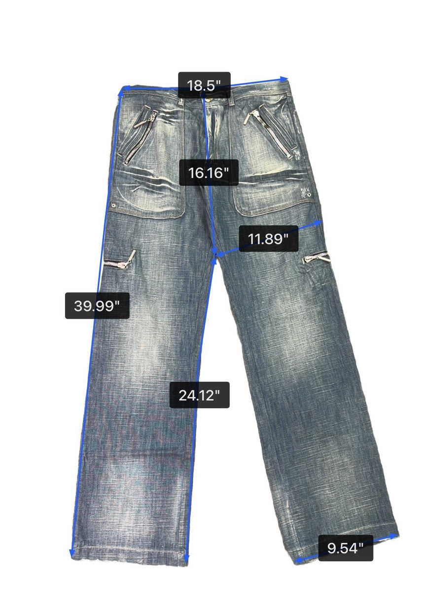 Jeans Mens Cargo Style Jeans Multiple Pockets & Zipper Accents Sz 38/52