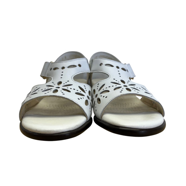 SAS Women’s Sunburst White Leather Adjustable Strap Open-Toe Sandals Size 7N