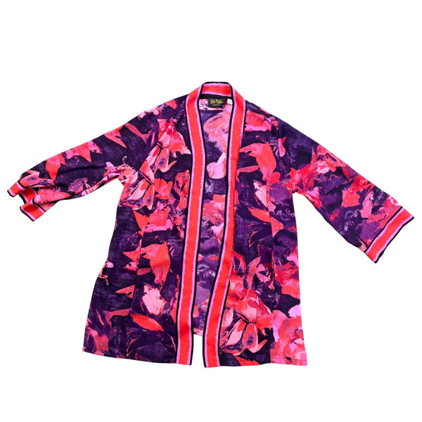 Bob Mackie Womens Multicolor Floral Kimono Jacket  Vibrant Pattern Size L