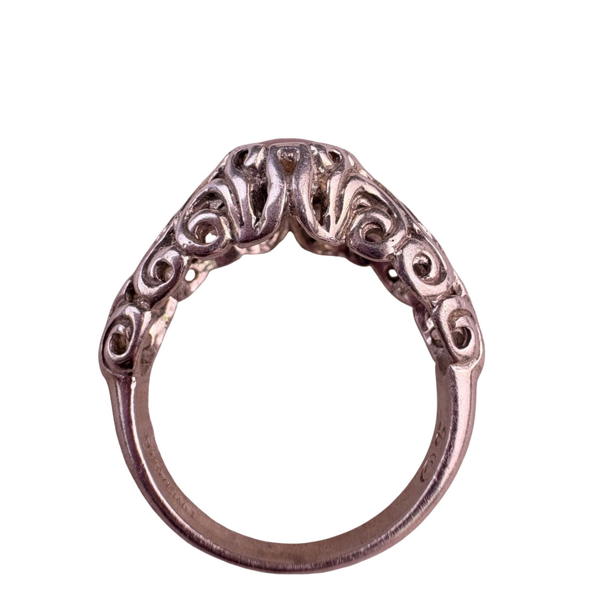 Sterling Womens Silver Tone Pink Opal Gemstone Filigree Ring Size 5 Intricate De
