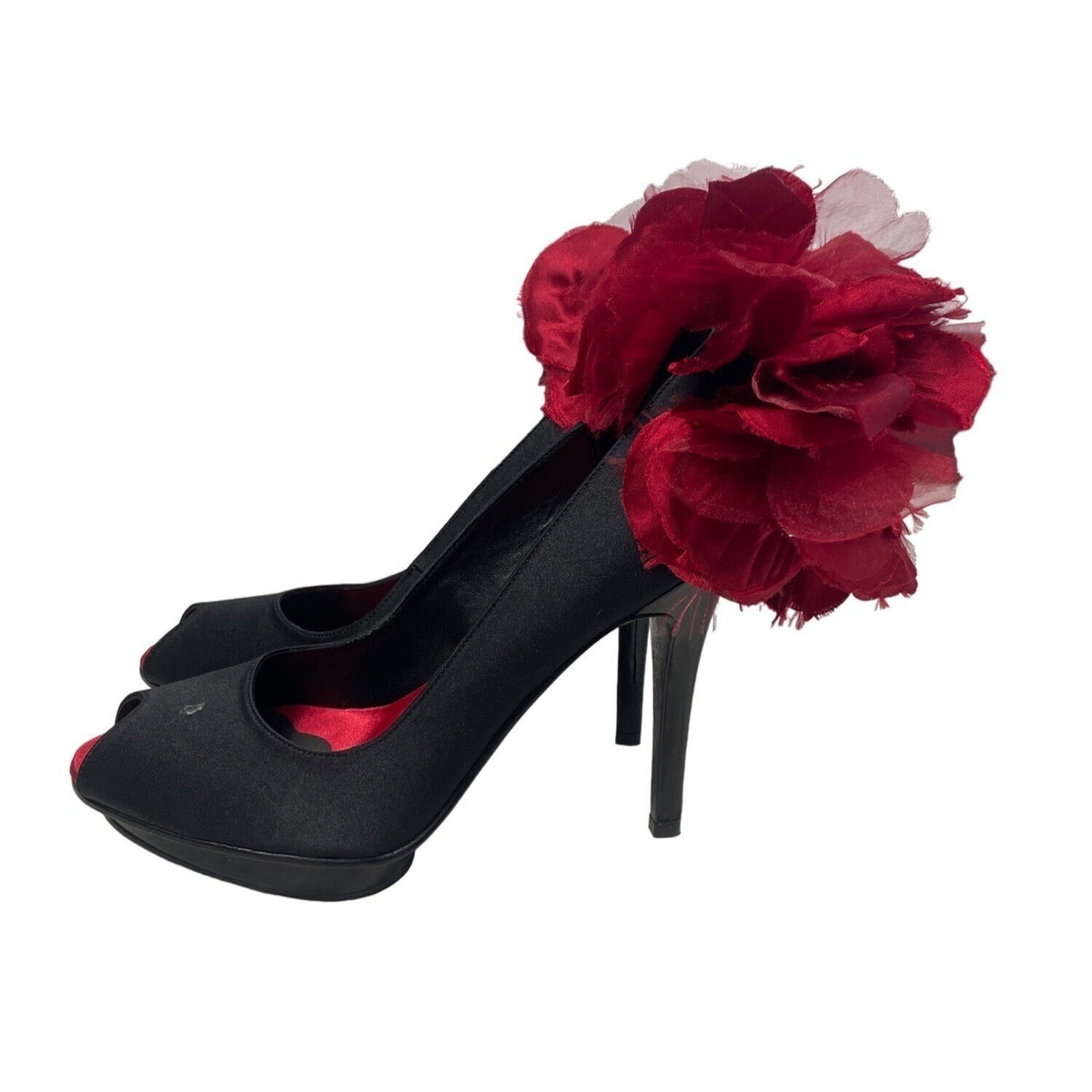 Beverly Feldman Women's Black Peep Toe Platforms 4.5in Heel Sz 8 (EU 38)