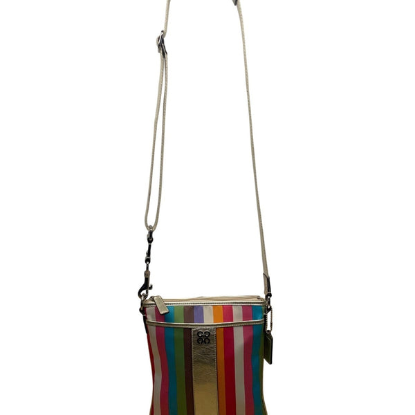 Coach Womens Multicolor Striped Metallic Accents Adjustable Strap Crossbody Bag