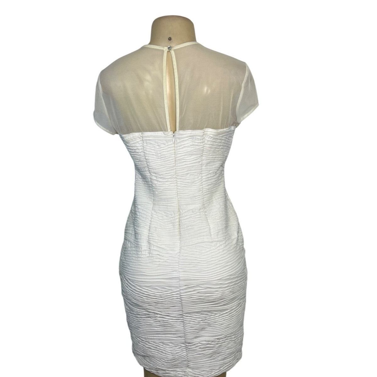 Cache White Mesh Sheer Cap Sleeve Ruched Mini Dress Size 8