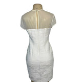 Cache White Mesh Sheer Cap Sleeve Ruched Mini Dress Size 8