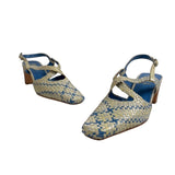 Pula Women’s  Yellow Blue Squared Toe Heeled Sandals Sz 6B