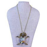Handcrafted Mixed Brass Necklace Elephant Pendant Porcelain Artistic Design
