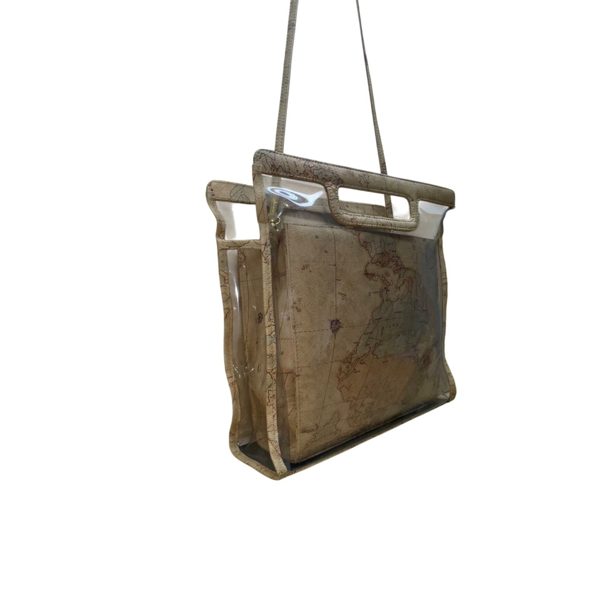 JR Comeco Women’s Beige Map Print With Clear Overlay Crossbody Bag