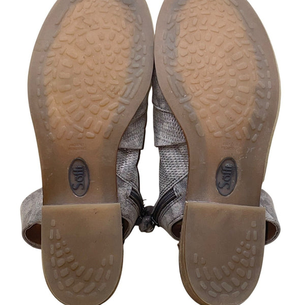 Sofft Women’s Gray Leather Zipper Closure  Open-Toe Block Heel Sandals Size 8M