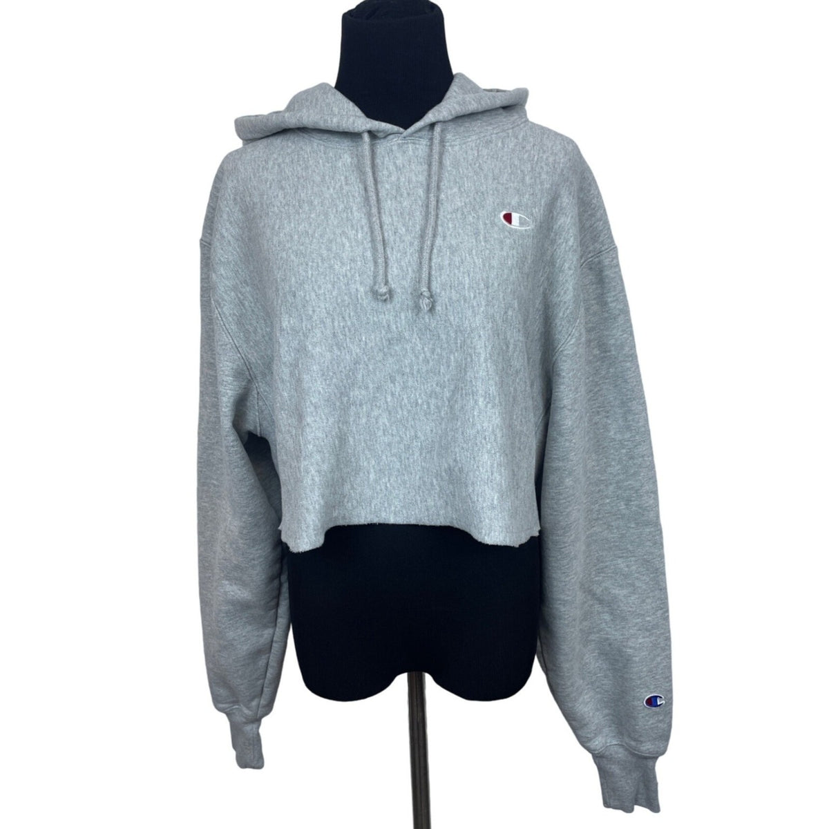 Champion Women's Grey Champion Reverse Weave Cut-off Cropped Hoodie M