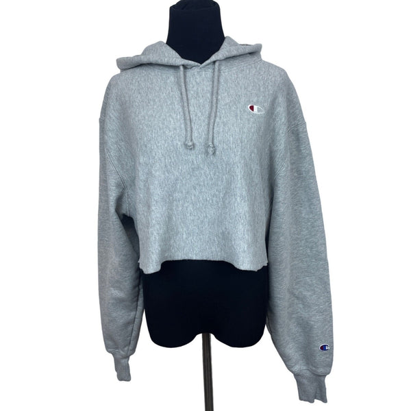 Champion Women's Grey Champion Reverse Weave Cut-off Cropped Hoodie M