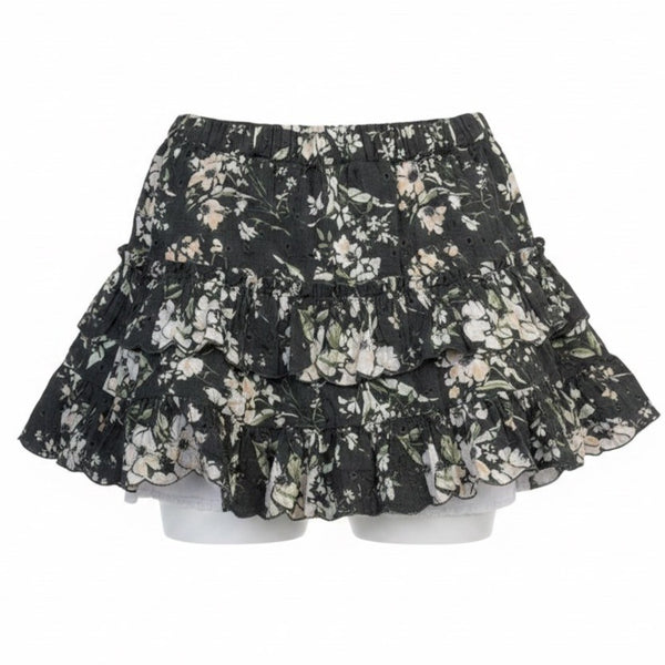 American Eagle Womens Black Floral Cotton & Linen Tiered Mini Skirt Size S