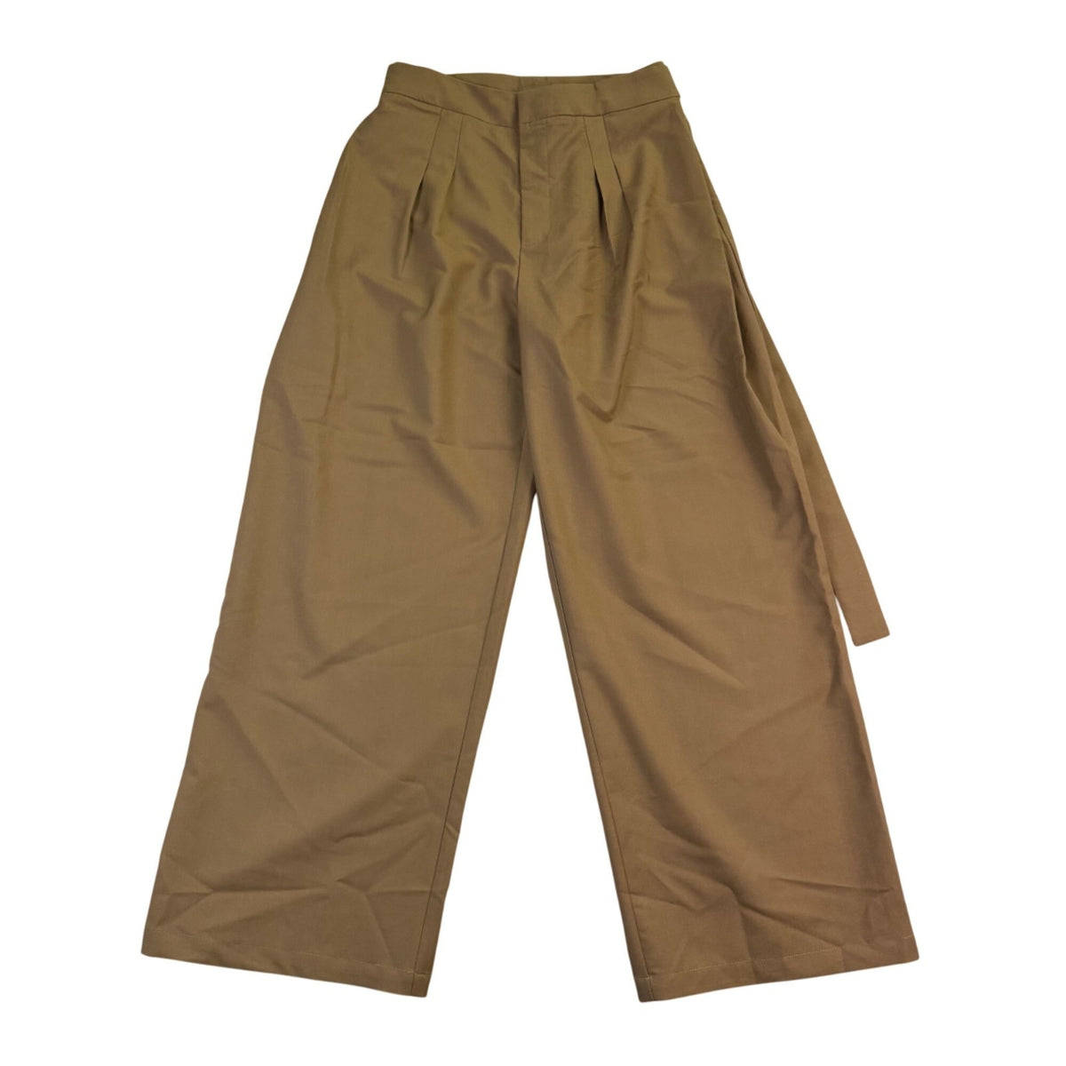 Commense Womens Khaki Wide-Leg Pleated High-Waist Trousers Size M