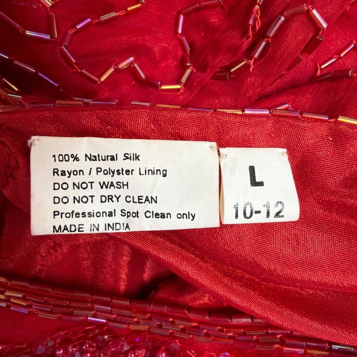 Swee Lo Womens Red Silk Beaded Cocktail Party Dress Rayon Lining Size L 10-12