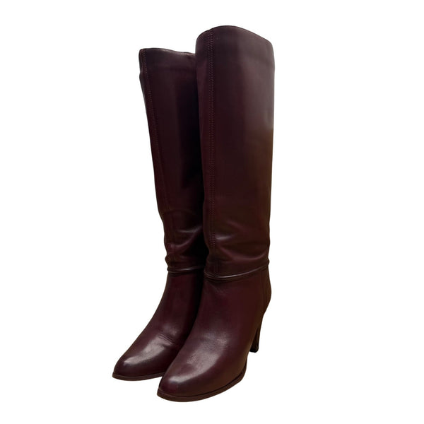 Vintage Made In Brazil Women's Burgundy Leather Knee-High Heeled Boots Size 7.5M