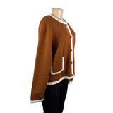 Pretty Garden Womens Brown/White Button-Front Cardigan Sweater Size XXL - New