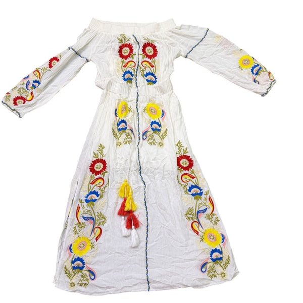 L’Atiste Women’s White Embroidered Off-Shoulder Maxi Dress Size S