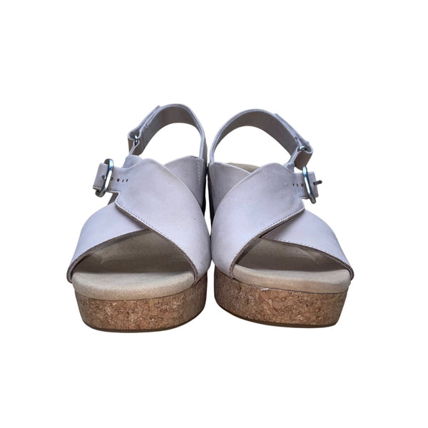 Clarks Women’s Lilac Nubuck Slingback Buckle Cork Wedge Sandals Size 12
