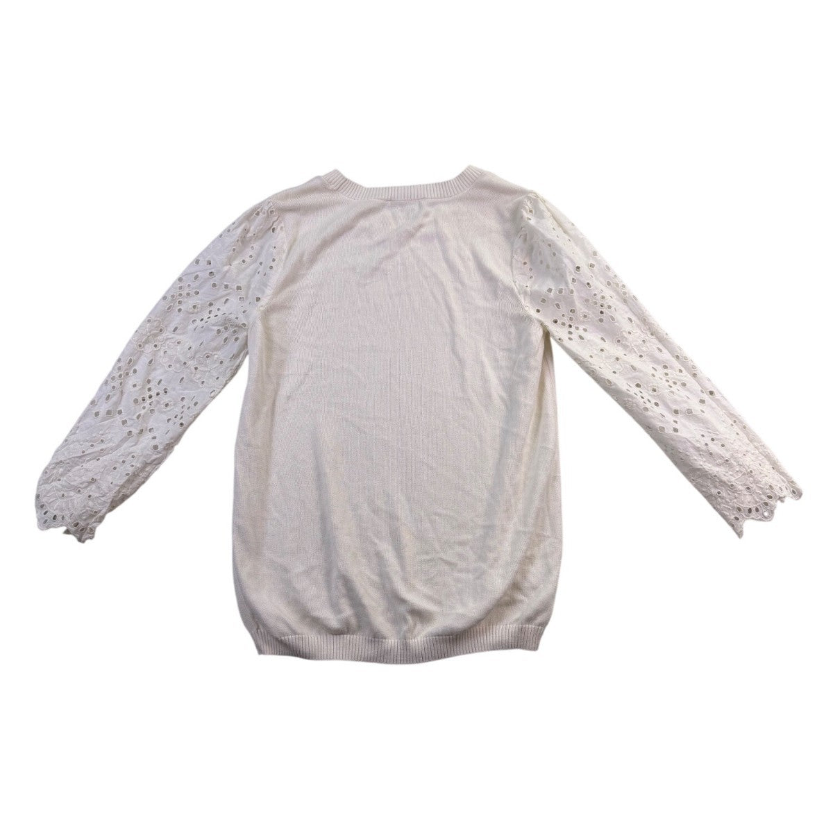 Loft Womens Ivory Cotton Blend Embroidered Puff Sleeve Pullover Sweater Size S