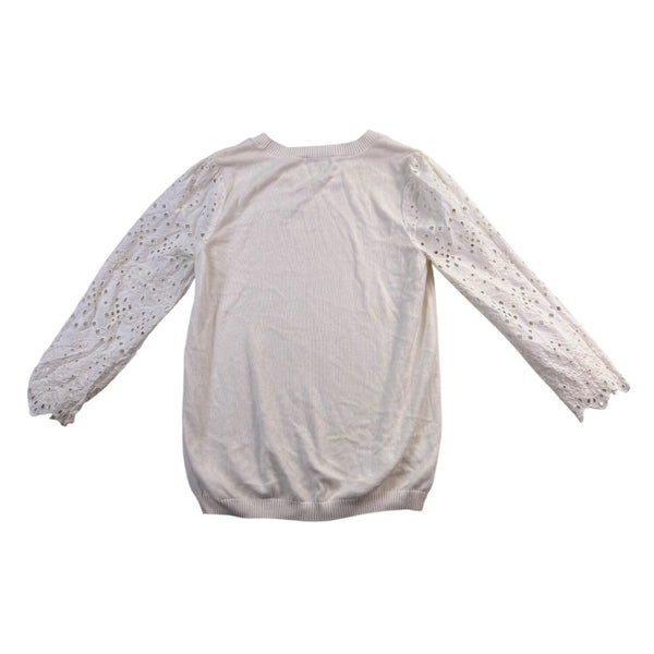 Loft Womens Ivory Cotton Blend Embroidered Puff Sleeve Pullover Sweater Size S