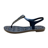 American Eagle Women’s Black Rubber Animal Print Studded T-Strap Sandals Size 9