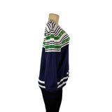 Alfred Dunner Womens Blue Green White Cotton Blend Floral Striped Sweater Size L