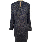MSK Womens Metallic Knit Bell Sleeve Dress Black/Gold Keyhole Back Sz L - New