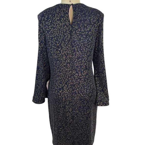 MSK Womens Metallic Knit Bell Sleeve Dress Black/Gold Keyhole Back Sz L - New