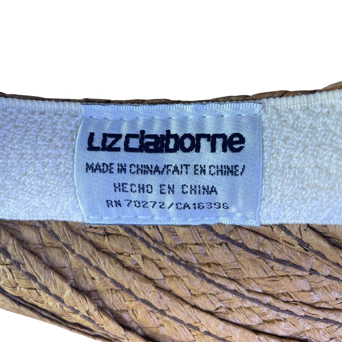 Liz Claiborne Brown Woven Straw Adjustable Sun Visor With Sweatband