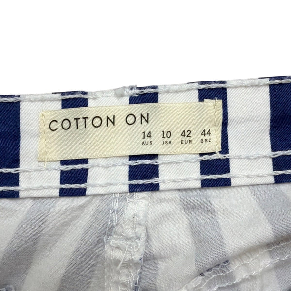 Cotton On Womens Blue & White Striped Cotton Blend High-Rise Casual Shorts Sz 10