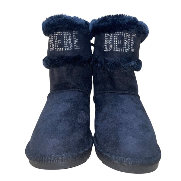 Bebe Girls Black Faux Suede Rhinestone Bow Winter Boots Size 13