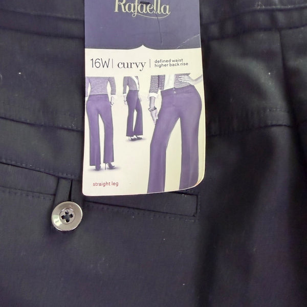 Rafaella Womens Black Curvy Fit Straight Leg Dress Pants Stretch Sz 16W