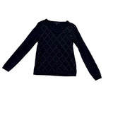 Tommy Hilfiger Womens Navy Cotton Sweater V-Neck Argyle Studded Design Sz XS