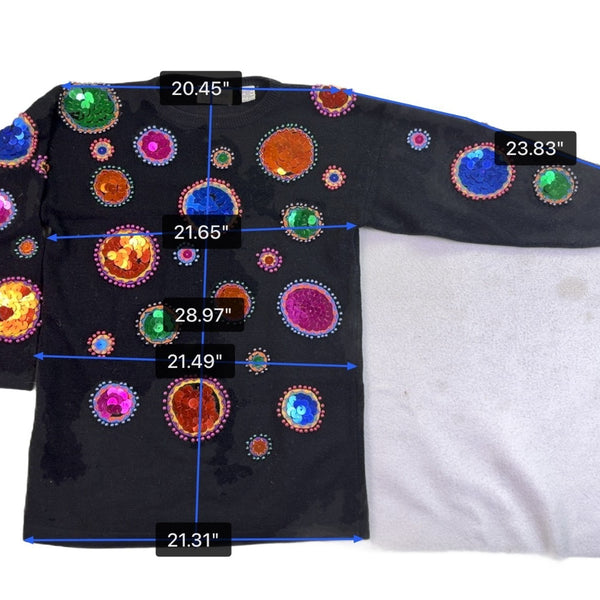 Cedars Womens Black Wool Sweater Sequin Embellished Circles Size L