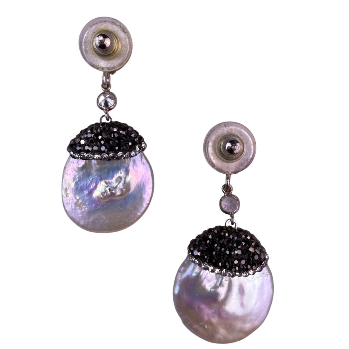 Baroque Pearl & Crystal Dangle Earrings Silver Tone Post Back Elegant Handmade
