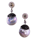 Baroque Pearl & Crystal Dangle Earrings Silver Tone Post Back Elegant Handmade