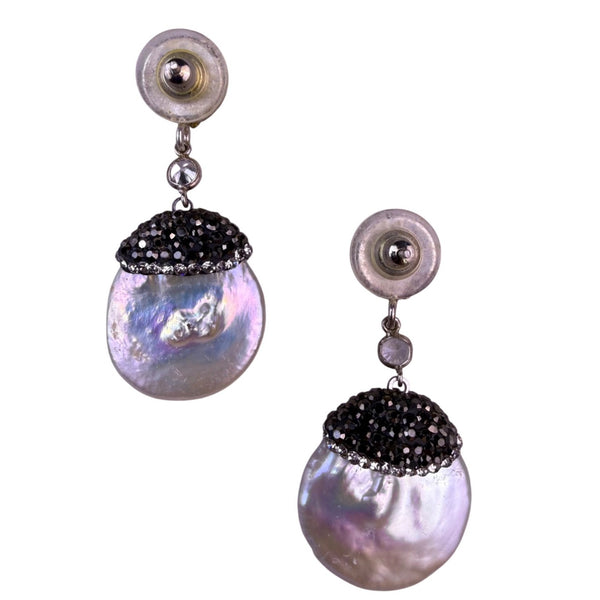 Baroque Pearl & Crystal Dangle Earrings Silver Tone Post Back Elegant Handmade
