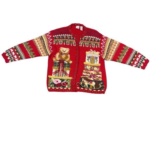 Carolina Colours Womens Red Festive Christmas Beaded Cardigan Plus Size 20W