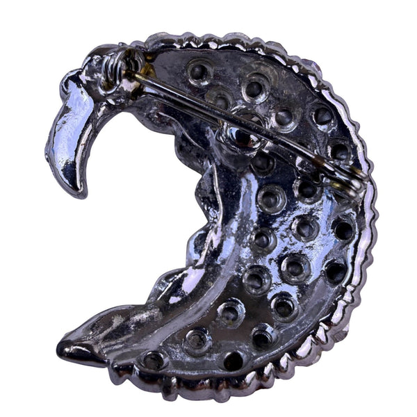 Vintage Womens Multi-Color Metal Rhinestone Crescent Leaf Brooch
