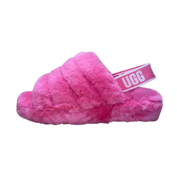 UGG Women’s Pink Fluffy Lamb Fur Strap Open-Toe Yeah Slide Sandals Size 9