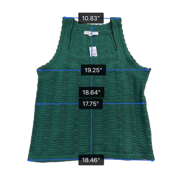 Loft Womens Green Cotton Sleeveless Crochet Knit Tank Top Size L