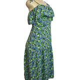 Hit Women's Green Floral Print Midi Loupette Sleeveless Dress Sz M