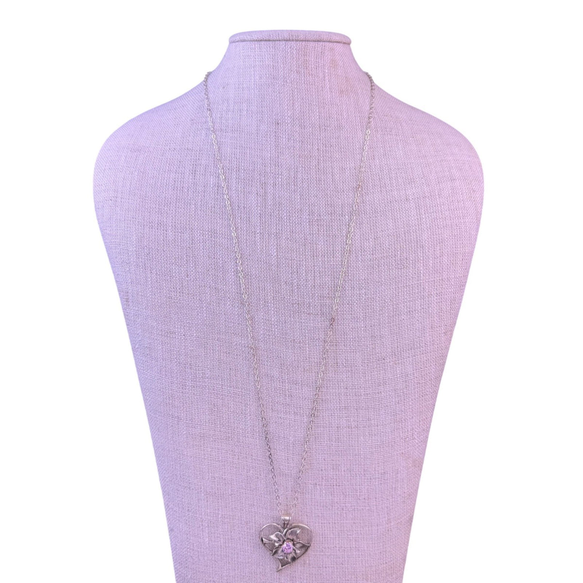 Sterling Silver 925 Womens Purple Crystal Flower Heart Pendant Necklace Italy