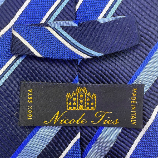 Nicole Ties Mens Blue Striped Silk Necktie Made In Italy Elegant Business Access
