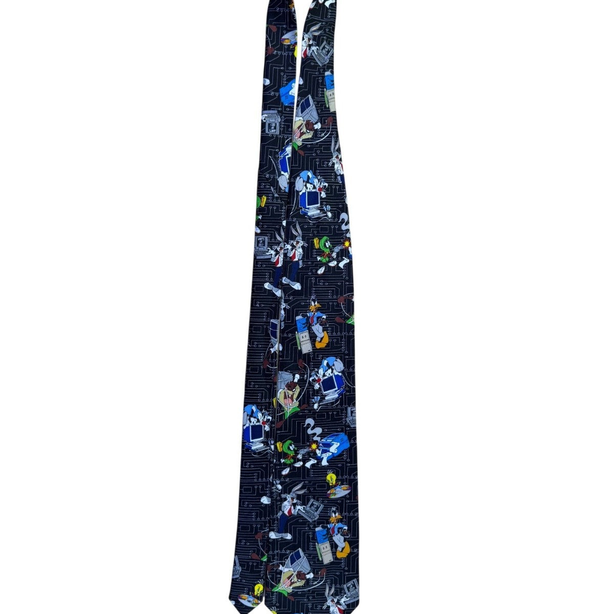 Looney Tunes Mens Black Novelty Tie Circuit Board Character Print