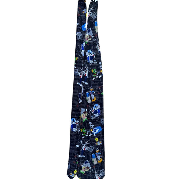 Looney Tunes Mens Black Novelty Tie Circuit Board Character Print