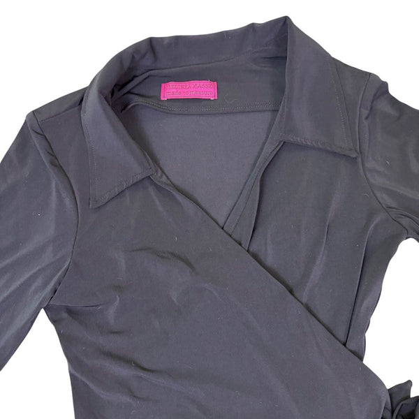 Melissa Masse Womens Black Wrap Shirt Dress Large Stylish & Comfy