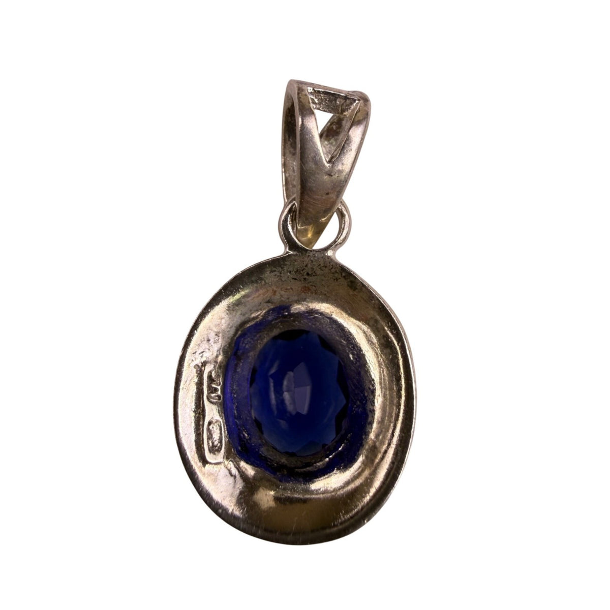 Sterling Silver 925 Womens Blue Stone Pendant Sapphire Color Oval Design