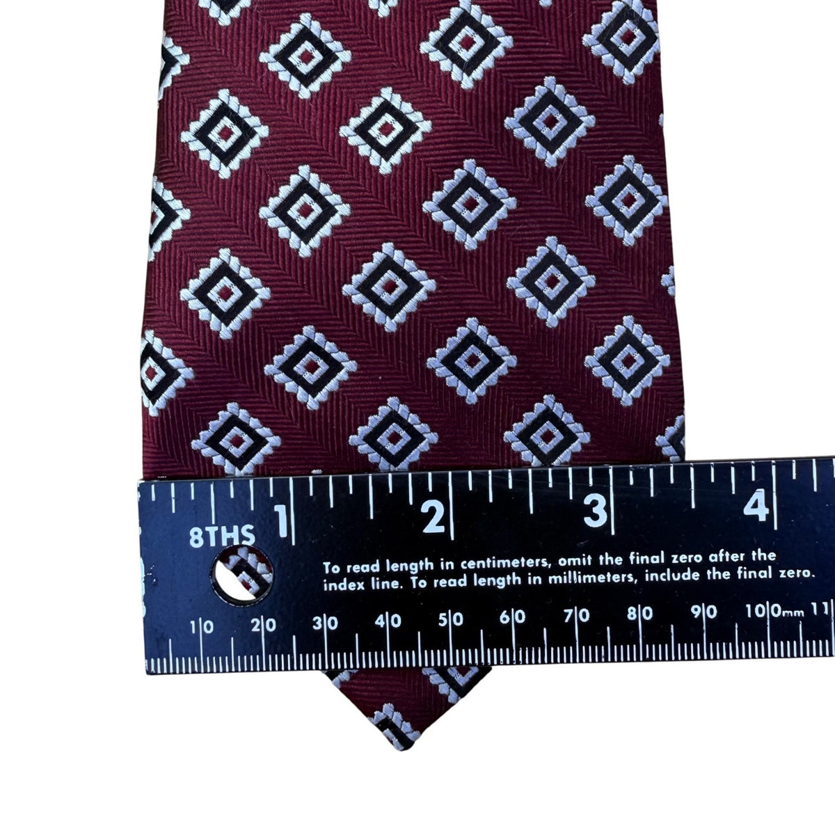 Nordstrom Mens Burgundy 100% Silk Tie With Diamond Pattern